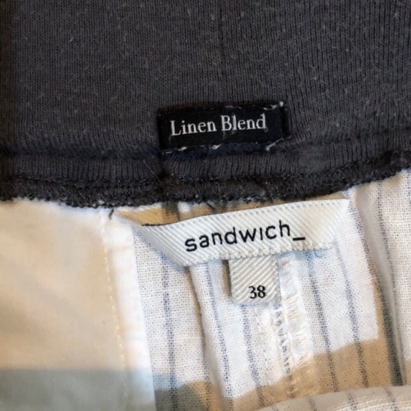 Sandwich Linen Blue Stripe fitted Waist MIDI Skirt - Picture 6 of 9